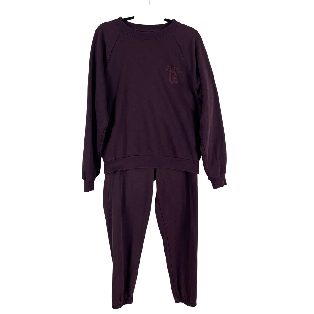 GAP Athletic Dept Sweatshirt Jogger Sweat Set Rich Purple Medium Fleece Lounge